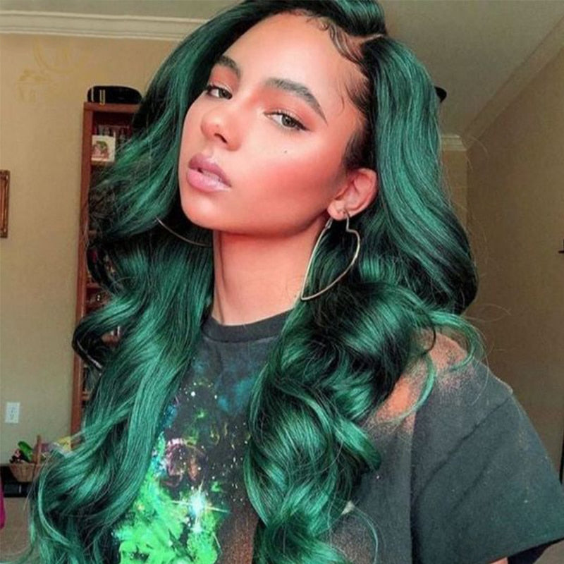 Cranberry Green Body Wave 13x4 Lace Front Human Wigs With Baby Hair 180% Density