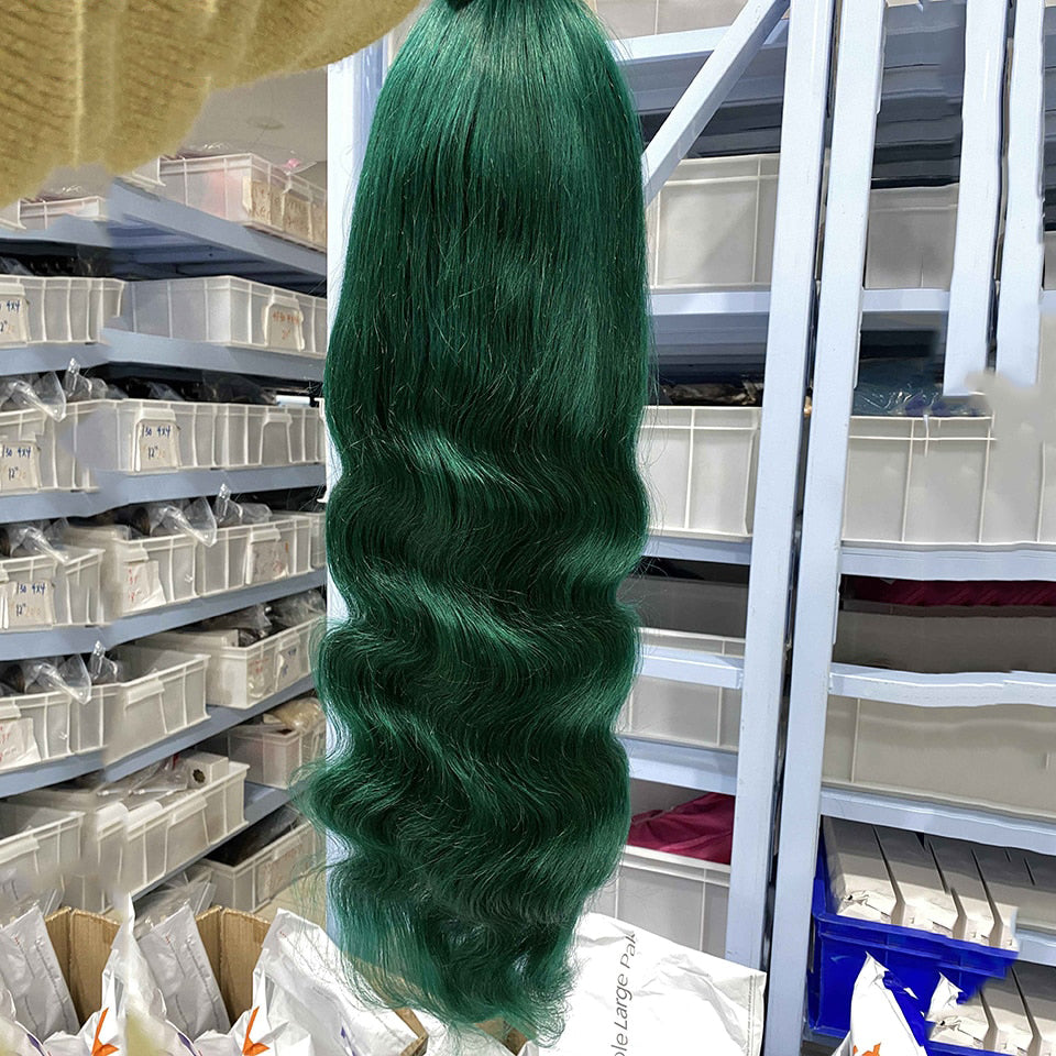 Cranberry Green Body Wave 13x4 Lace Front Human Wigs With Baby Hair 180% Density