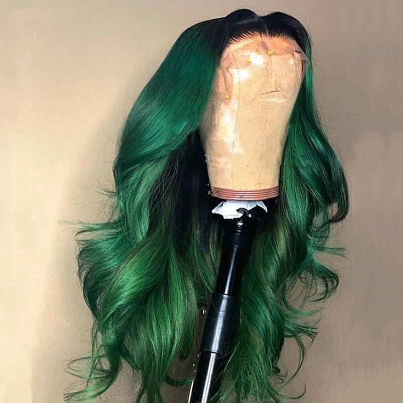 Cranberry Green Body Wave 13x4 Lace Front Human Wigs With Baby Hair 180% Density