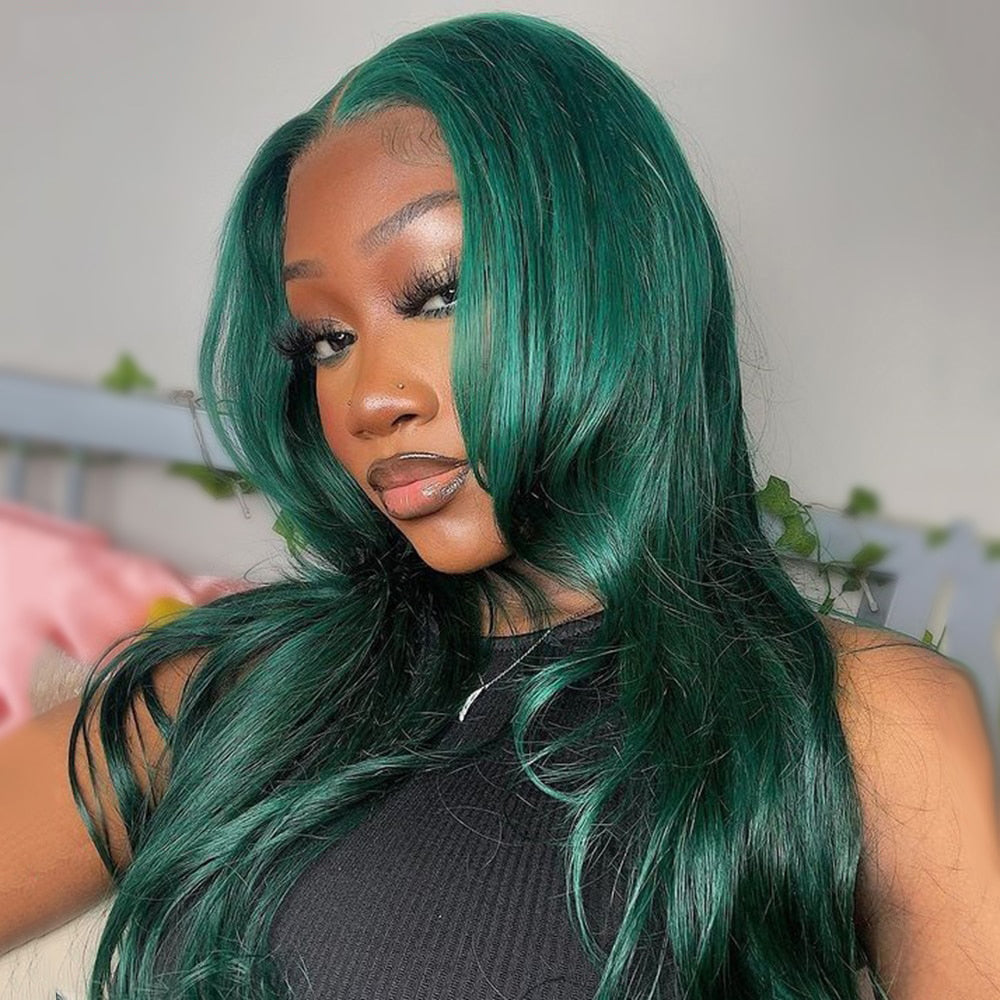Cranberry Green Body Wave 13x4 Lace Front Human Wigs With Baby Hair 180% Density