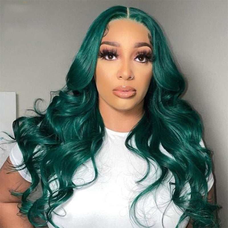 Cranberry Green Body Wave 13x4 Lace Front Human Wigs With Baby Hair 180% Density