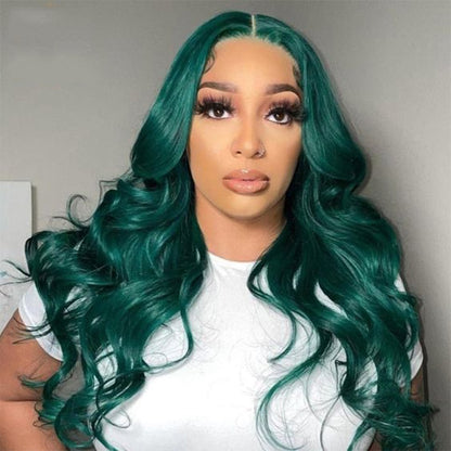 Cranberry Green Body Wave 13x4 Lace Front Human Wigs With Baby Hair 180% Density