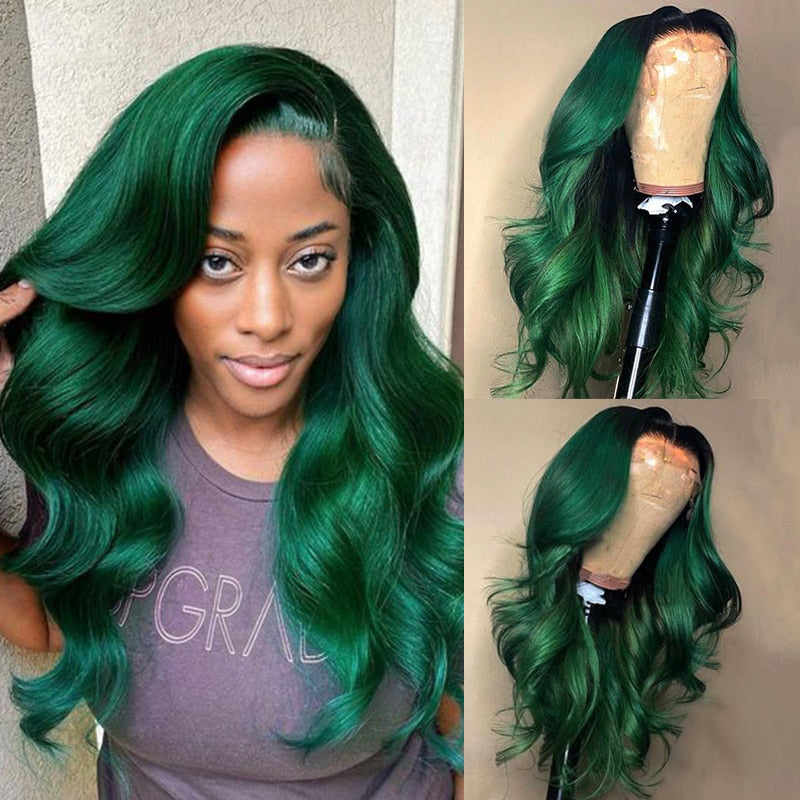 Cranberry Green Body Wave 13x4 Lace Front Human Wigs With Baby Hair 180% Density