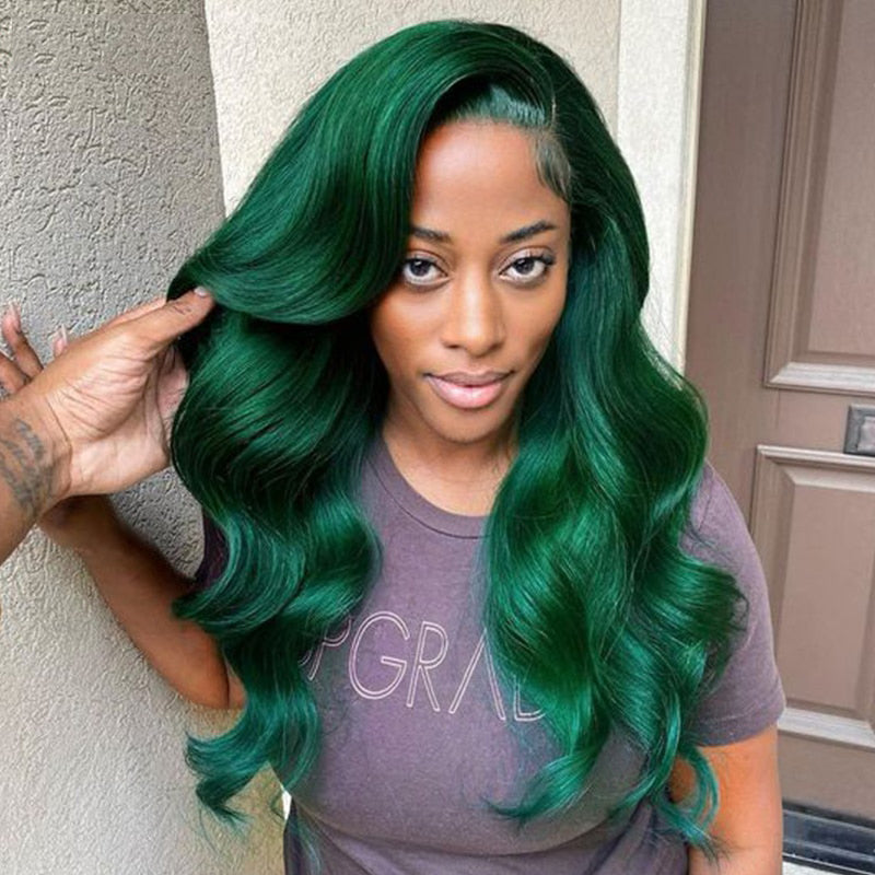 Cranberry Green Body Wave 13x4 Lace Front Human Wigs With Baby Hair 180% Density