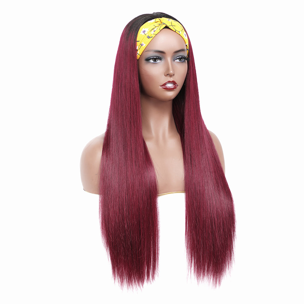 Cranberry Headband Wig Ombre Burgundy 1B99J Silky Straight Glueless  Full Machine Human Hair Wig - Cranberry Hair