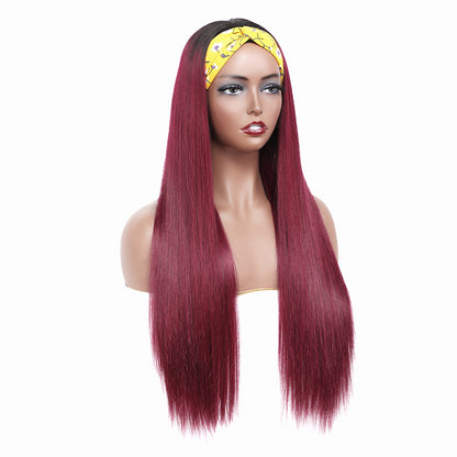 Cranberry Headband Wig Ombre Burgundy 1B99J Silky Straight Glueless  Full Machine Human Hair Wig - Cranberry Hair