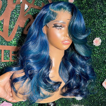 Cranbrry Light Blue Color 13x4 Lace Front Human Hair Wig Brazilian Body Wave Wigs  Pre Plucked