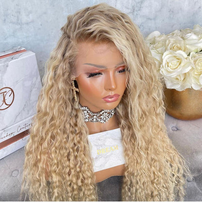 Cranberry Blonde Curly Human Hair Wig Pre Plucked Side Part with Baby Hair 13x4 Lace Front Wig