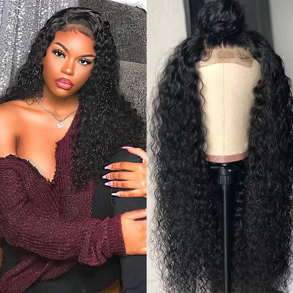 Cranberry  4x4Inch Lace Closure Human Hair Wigs Water Wave Remy Indian Hair Wigs Natural Color - Cranberry Hair