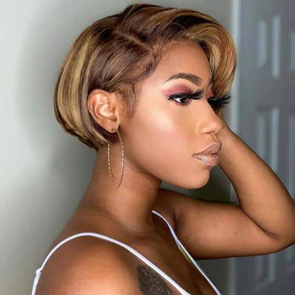 Cranberry Highlight Piano Pixie Cut Human Hair Wig 13x4 Lace Frontal Wig Human Hair
