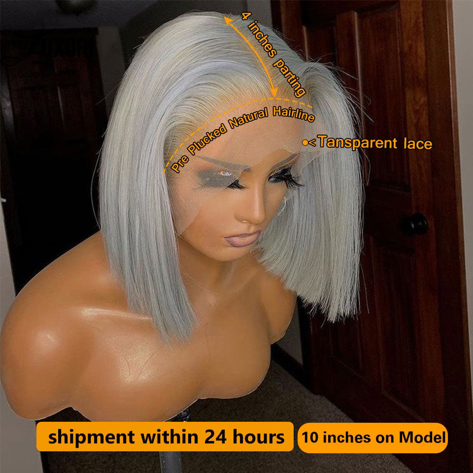 Cranberry Silver Grey Short Bob Wig 13x4 Lace Front Human Hair Wigs For Women Transparent 613 Lace Frontal Wig Brazilian White Hair Wigs