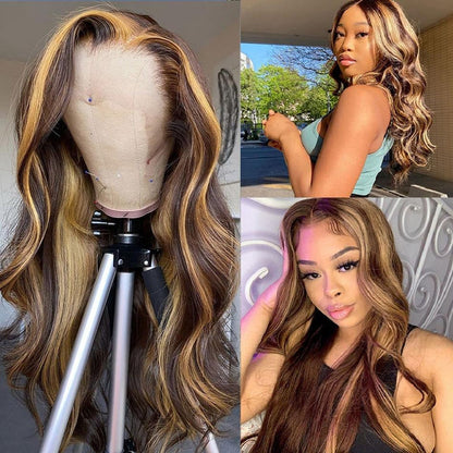 Attractive Highlight 13x4 Lace Front Wigs Body Wave Ombre Brazilian Hair Wigs with Baby Hair