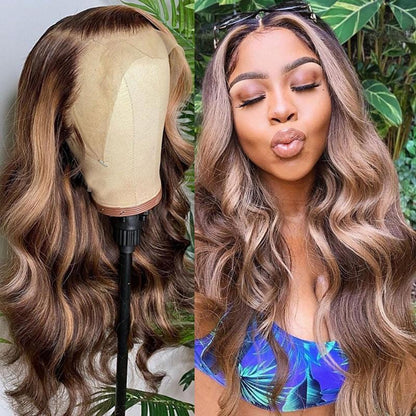 Cranberry Honey Blonde Highlight Body Wave 13x4 Lace Front Wigs 100%  Human Hair Wigs
