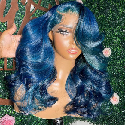 Cranbrry Light Blue Color 13x4 Lace Front Human Hair Wig Brazilian Body Wave Wigs  Pre Plucked