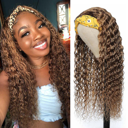 Cranberry Highlight Deep wave Glueless Half Headband Wig 4/30 Color Human Hair Wig