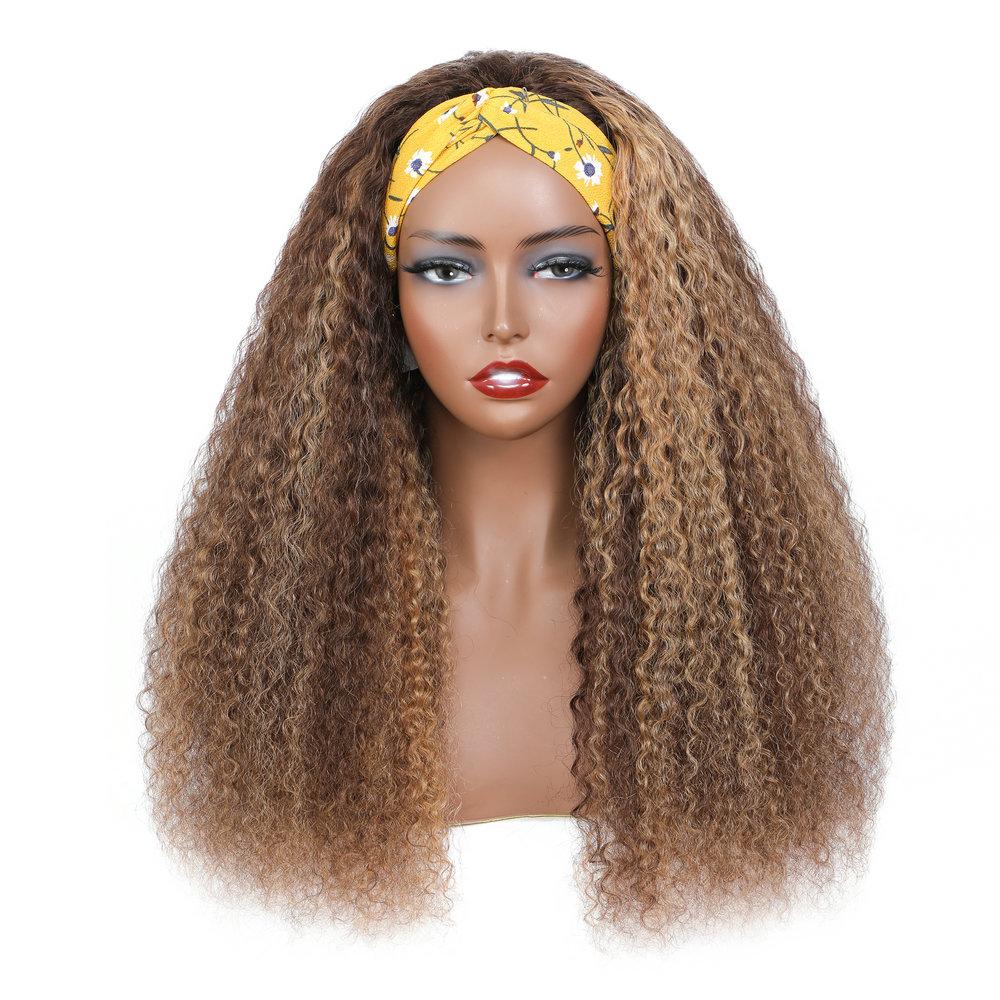 Cranberry Highlight Jerry Curly wave Glueless Headband Wig Color 4//27 Human Hair Full Machine Wig - Cranberry Hair
