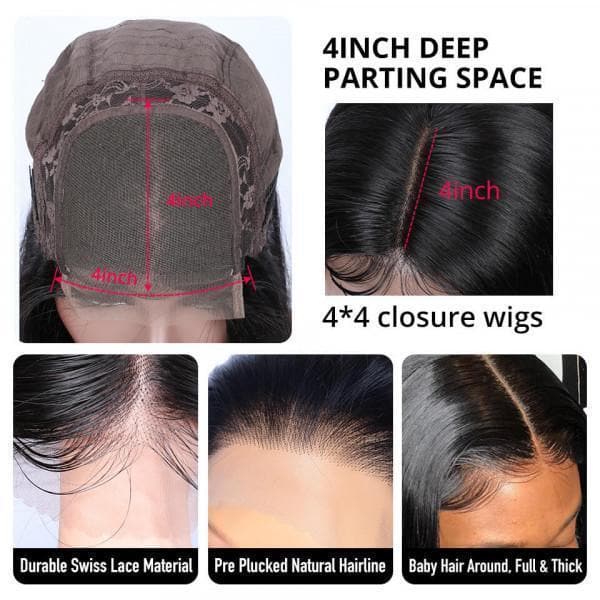 Cranberry Indian Human Hair Wigs 4x4 Lace Closure Wig Straight Remy Lace Human Hair Wigs - Cranberry Hair