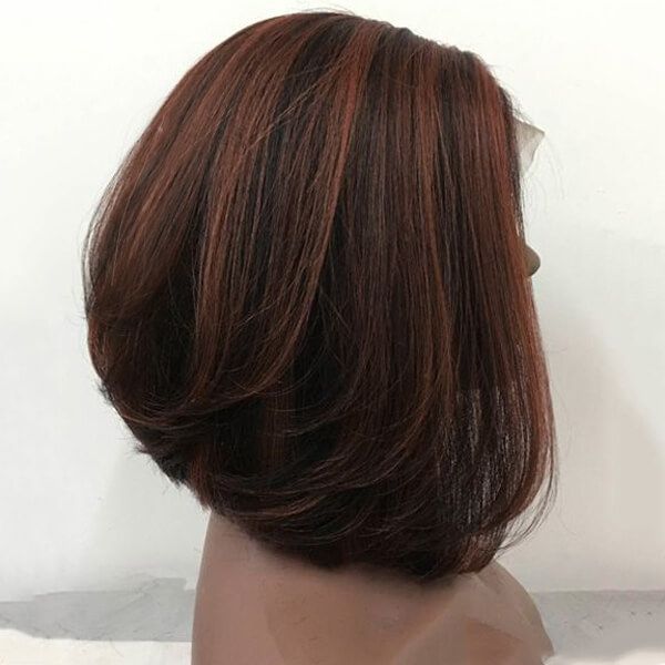 Cranberry Malaysian Virgin Hair Highlight Bob Short Lace Front Wig Human Hair