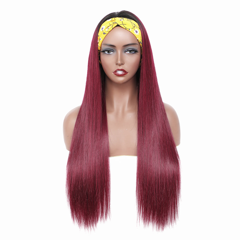 Cranberry Headband Wig Ombre Burgundy 1B99J Silky Straight Glueless  Full Machine Human Hair Wig - Cranberry Hair