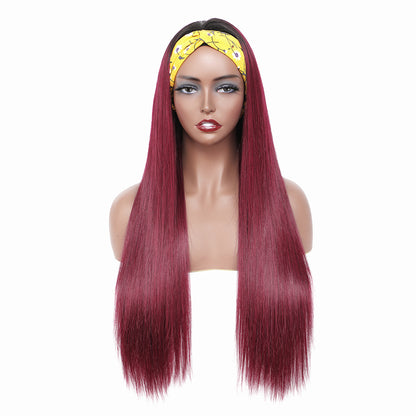 Cranberry Headband Wig Ombre Burgundy 1B99J Silky Straight Glueless  Full Machine Human Hair Wig - Cranberry Hair