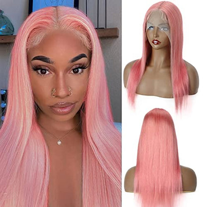 Cranberry Pink Sliky Straight Wig Human Hair Wigs HD 13X4 Lace Frontal Wig