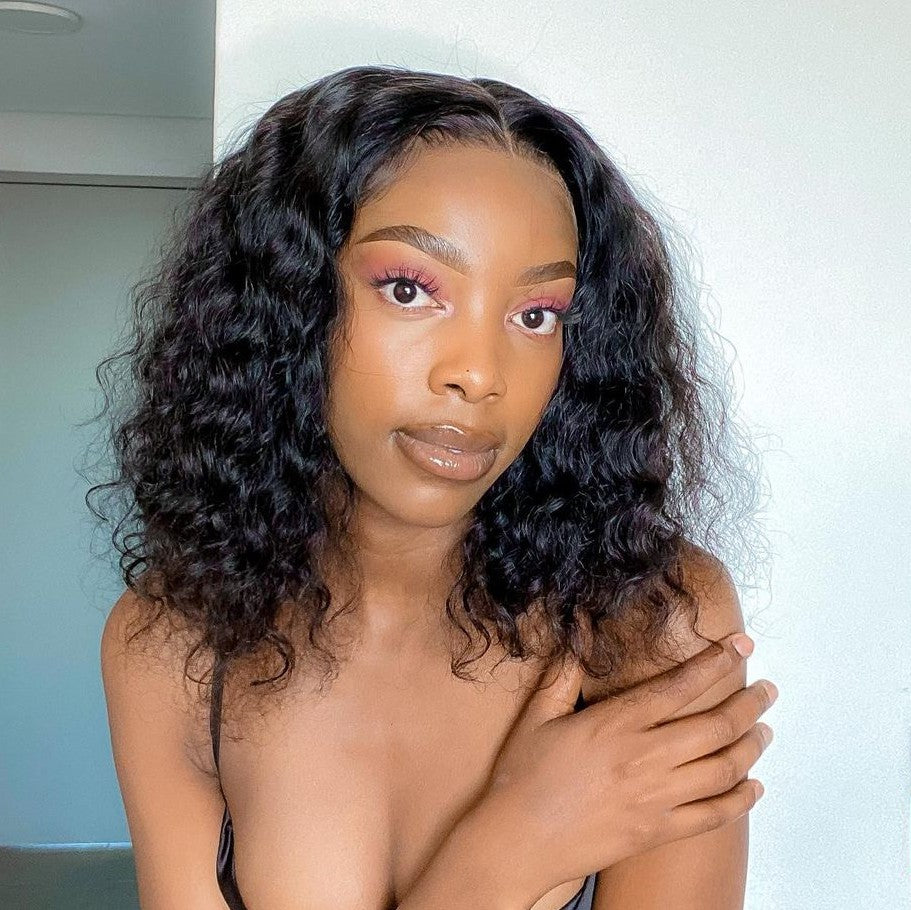 Cranberry Deep Wave Lace Front Bob Wigs Short Maylaysian Human Hair Wigs For Black Women