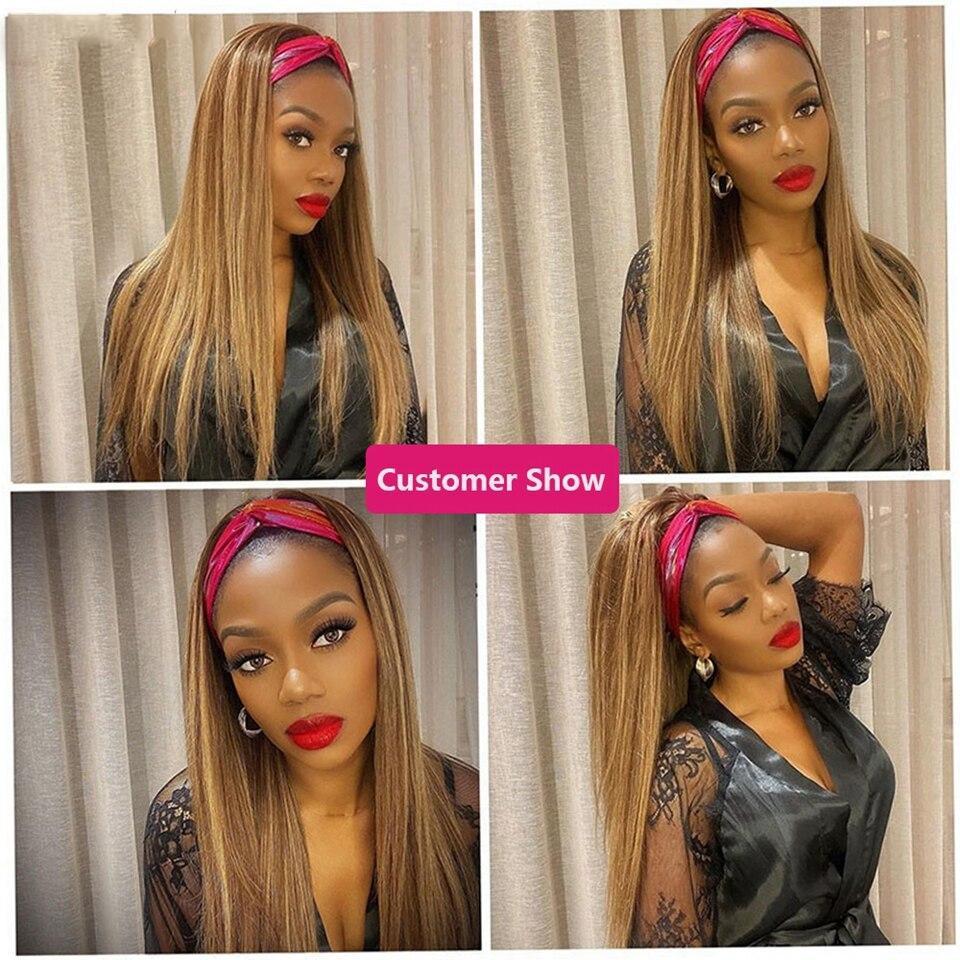 Cranberry Blond Highlight Headband Wig 4/27 Silky Straight Malaysian Full Machine Glueless Human Hair Wig - Cranberry Hair