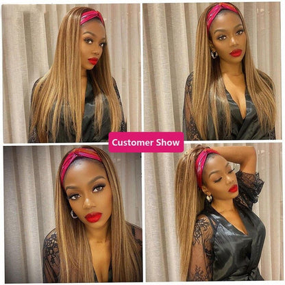Cranberry Blond Highlight Headband Wig 4/27 Silky Straight Malaysian Full Machine Glueless Human Hair Wig - Cranberry Hair