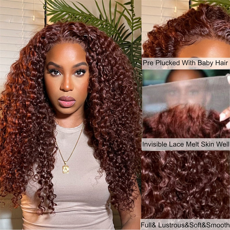 Cranberry 13*4 Lace Front Jerry Curly Wig Reddish Brown Dark Auburn Color Affordable Price For Sale