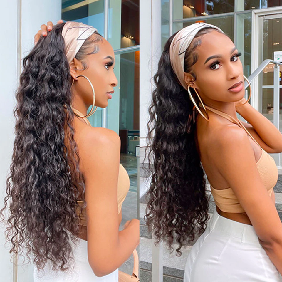Cranberry Deep Wave Human Hair Wig Glueless Wig Brazilian Virgin Hair  Headband Wig 180% Density