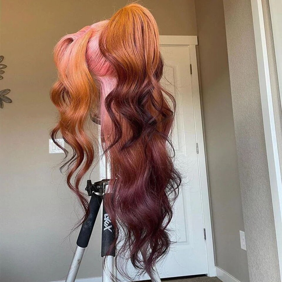 Cranberry Ombre Pink Orange Body Wave Lace Frontal Wigs Wavy  display picture 1