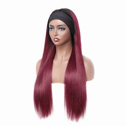 Cranberry Headband Wig Ombre Burgundy 1B99J Silky Straight Glueless  Full Machine Human Hair Wig - Cranberry Hair