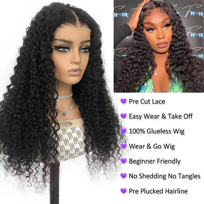Curly Hair 12A 4x4 5x5 Pre Cut HD Lace Closure Human Hair Wigs Wear & Go Glueless Wigs