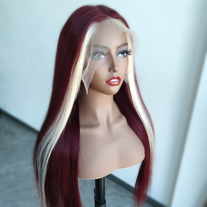 Cranberry Red Wine & Blonde Skunk Stripe Color Wig 13*4 Lace Front Wig