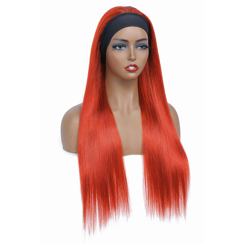 Cranberry Headband Wig 180% Density Color Orange Silky Straight virgin Hair Wig - Cranberry Hair