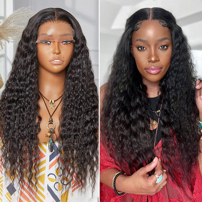 Cranberry Natural Black Flowy Bohemian Curly 13x4 Frontal Lace C Part Long Wig 100% Human Hair