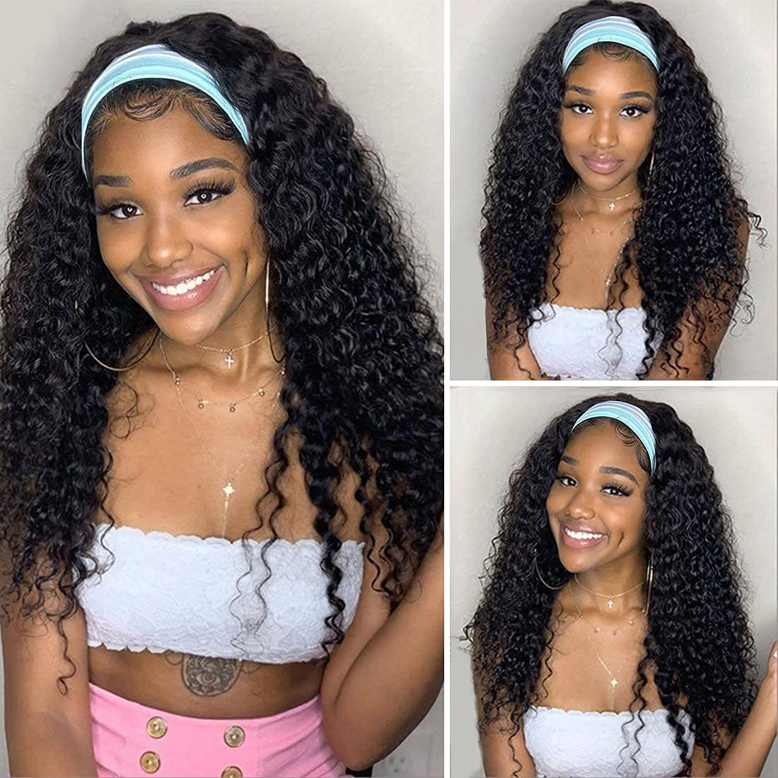 Cranberry Deep Wave Human Hair Wig Glueless Wig Brazilian Virgin Hair  Headband Wig 180% Density