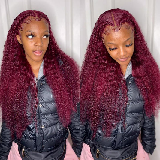 Human Hair Wigs 99J Red Burgundy Pre-Plucked Remy Human Hair Deep Part Wigs 13x6 HD Lace Front Wig