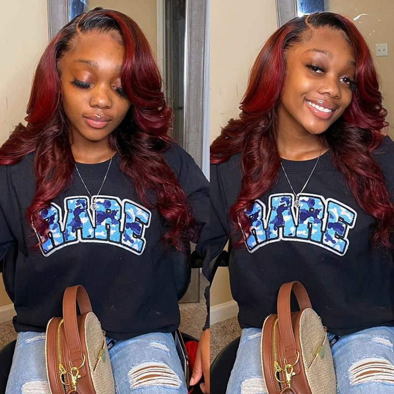 Ombre 99J Burgundy Body Wave Transparent HD Lace Wigs Virgin Human Hair Wigs
