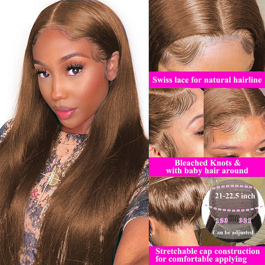 Chocolate Brown #4 Straight 13x4 HD Glueless Lace Human Hair Wig 180% Desnity