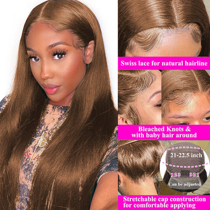 Chocolate Brown #4 Straight 13x4 HD Glueless Lace Human Hair Wig 180% Desnity