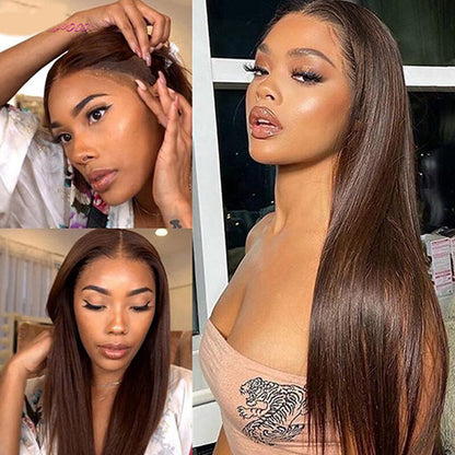 Chocolate Brown #4 Straight 13x4 HD Glueless Lace Human Hair Wig 180% Desnity