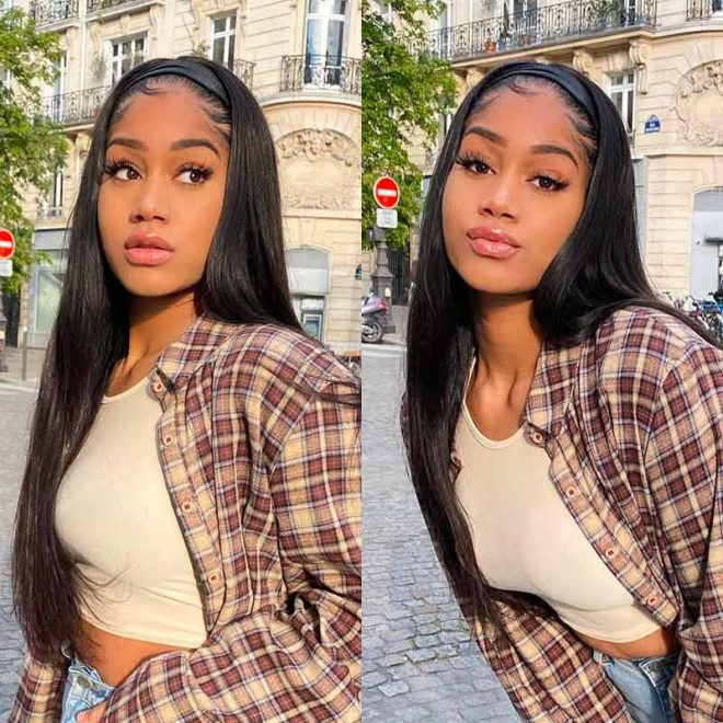 Cranberry Straight Human Hair Wig Glueless Wig Brazilian Virgin Hair  Headband Wig 180% Density