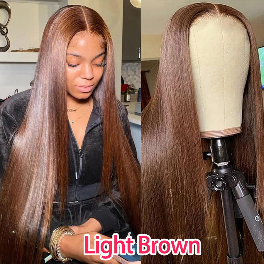Chocolate Brown #4 Straight 13x4 HD Glueless Lace Human Hair Wig 180% Desnity