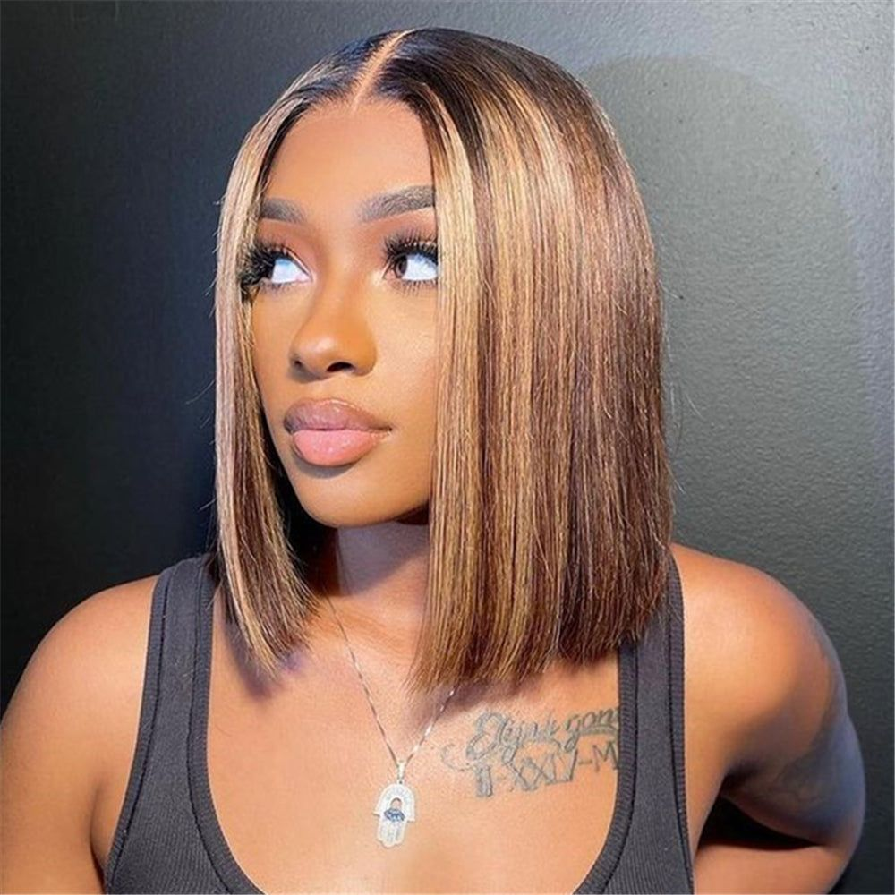 Cranberry Highlights Colored Straight Bob 10 Inch / 13x4 HD Lace Wig