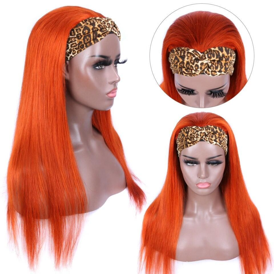 Cranberry Headband Wig 180% Density Color Orange Silky Straight virgin Hair Wig