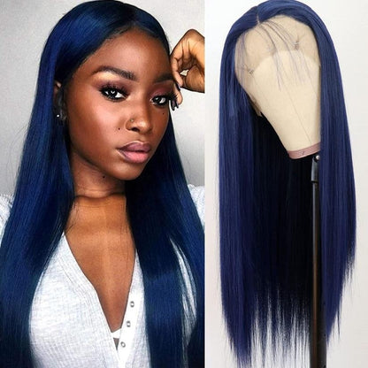 Pretty Dark Blue Transparent Lace Wigs Straight Virgin Hair Wigs 13X4 HD Lace Wig