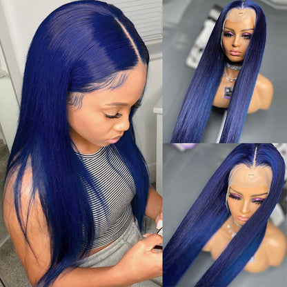 Pretty Dark Blue Transparent Lace Wigs Straight Virgin Hair Wigs 13X4 HD Lace Wig
