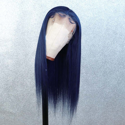 Pretty Dark Blue Transparent Lace Wigs Straight Virgin Hair Wigs 13X4 HD Lace Wig