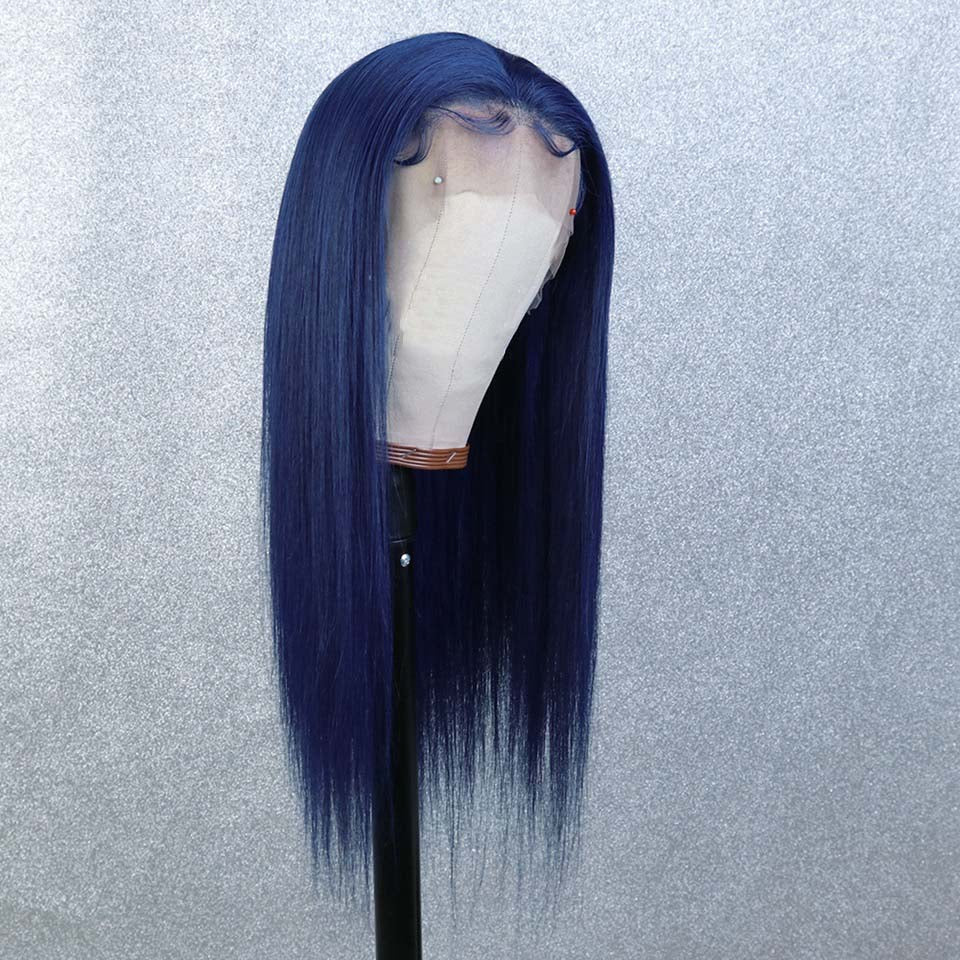 Pretty Dark Blue Transparent Lace Wigs Straight Virgin Hair Wigs 13X4 HD Lace Wig